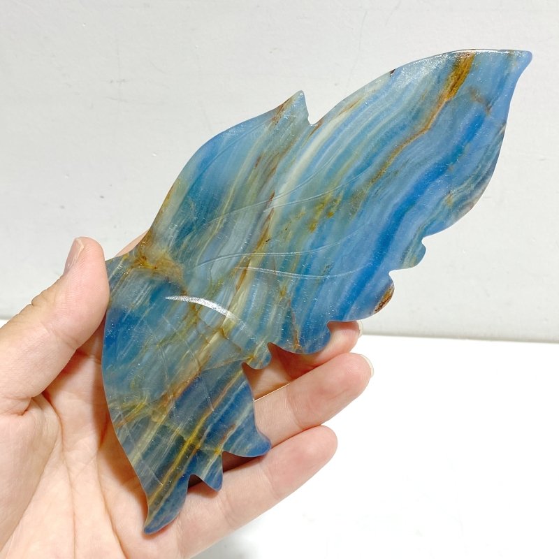 Unique Blue Onyx Butterfly Wing Carving With Stand - Wholesale Crystals