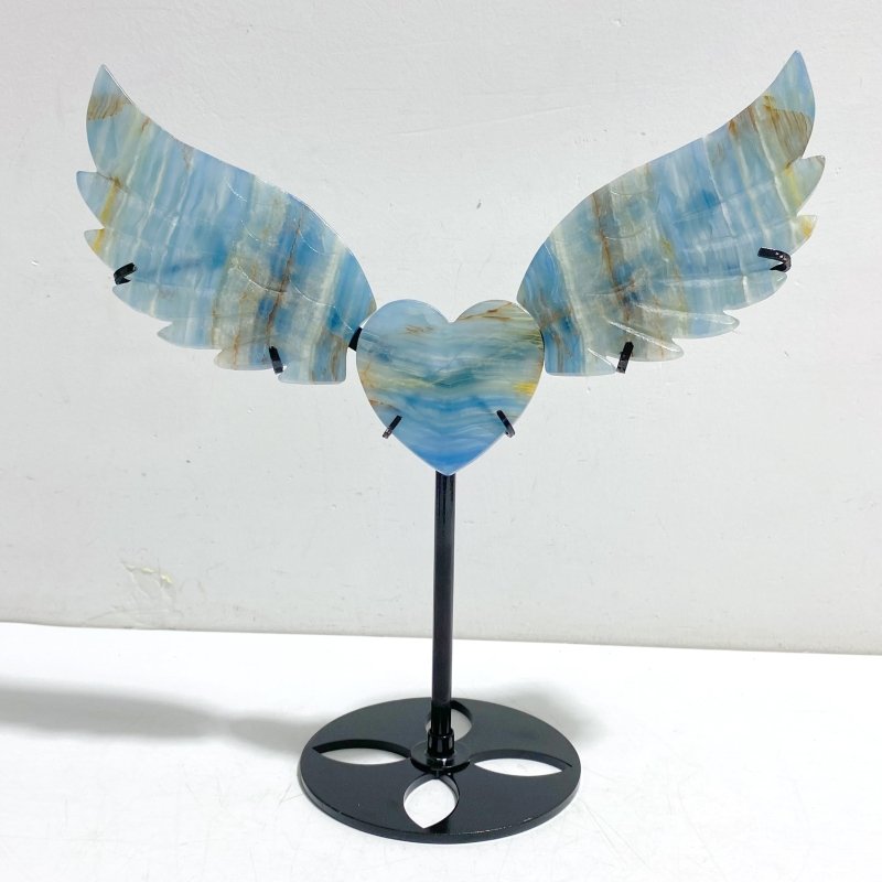 Unique Blue Onyx Heart Wing Carving With Stand - Wholesale Crystals