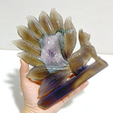 Unique Geode Druzy Agate Nine - tailed Fox Carving 3 - Wholesale Crystals