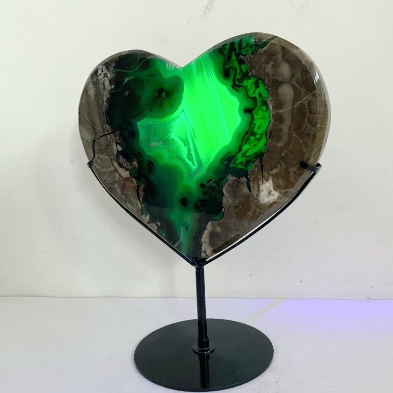 Unique Geode Druzy Volcano Agate Heart Carving With Stand(UV - Reactive) 4 - Wholesale Crystals