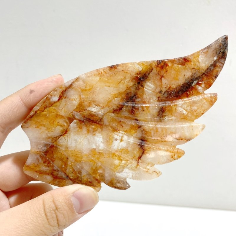 Unique Golden Hematoid Quartz Fire Quartz Heart Wing Carving With Stand -Wholesale Crystals