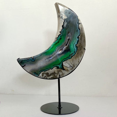 Unique Large Geode Druzy Volcano Agate Moon Carving With Stand(UV - Reactive) 4 - Wholesale Crystals