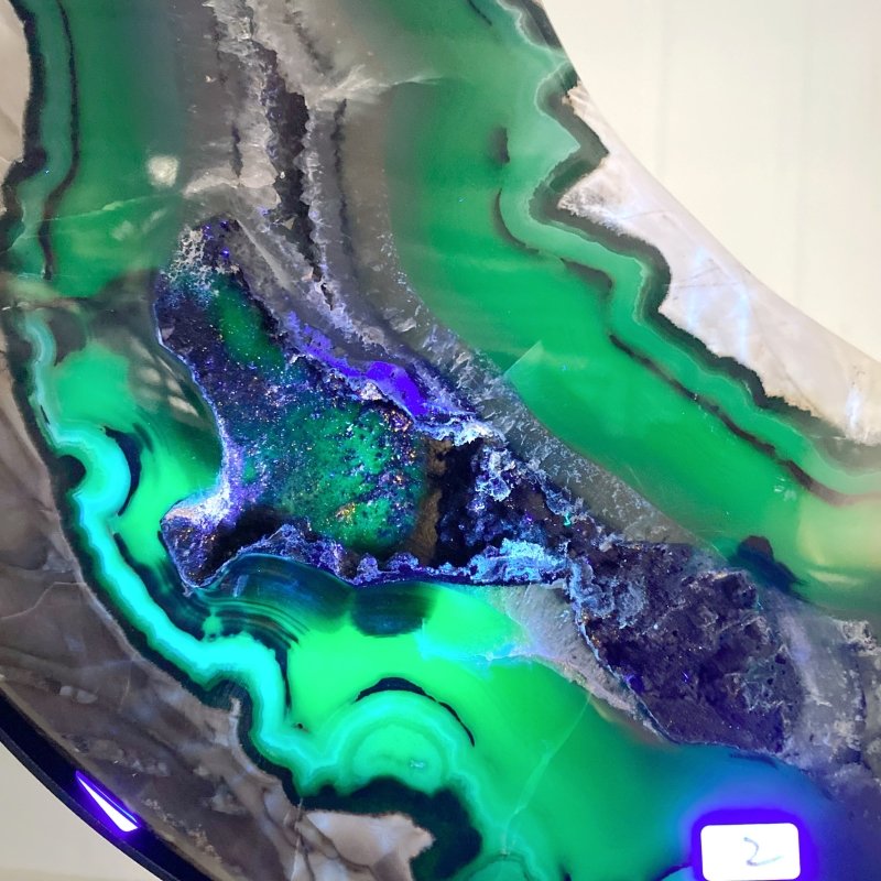 Unique Large Geode Druzy Volcano Agate Moon Carving With Stand(UV - Reactive) 5 - Wholesale Crystals