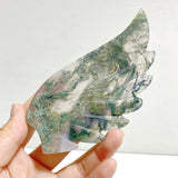 Unique Moss Agate Heart Wing Carving With Stand - Wholesale Crystals