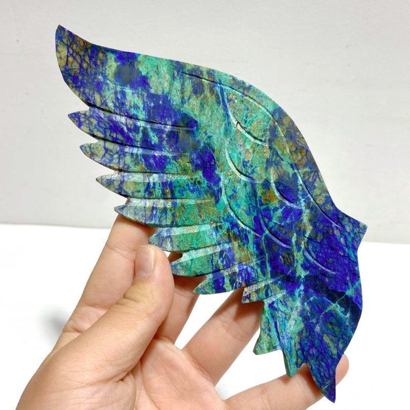 Unique Phoenix Pine Stone Angel Wing Carving With Stand - Wholesale Crystals