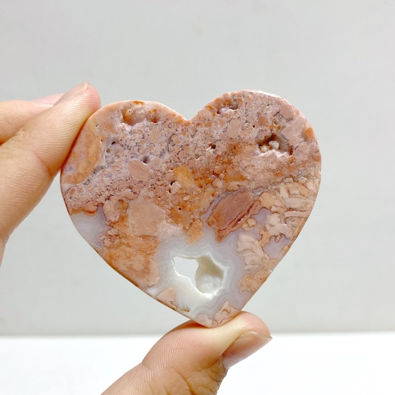 Unique Pink Agate Heart Wing Carving With Stand - Wholesale Crystals