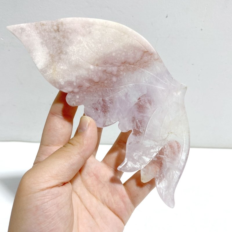 Unique Pink Sakura Agate Butterfly Wing Carving With Stand - Wholesale Crystals