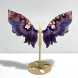 Unique Purple Sakura Flower Agate Butterfly Wing Carving With Stand - Wholesale Crystals