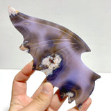 Unique Purple Sakura Flower Agate Demon and Angel Wing Carving With Stand - Wholesale Crystals