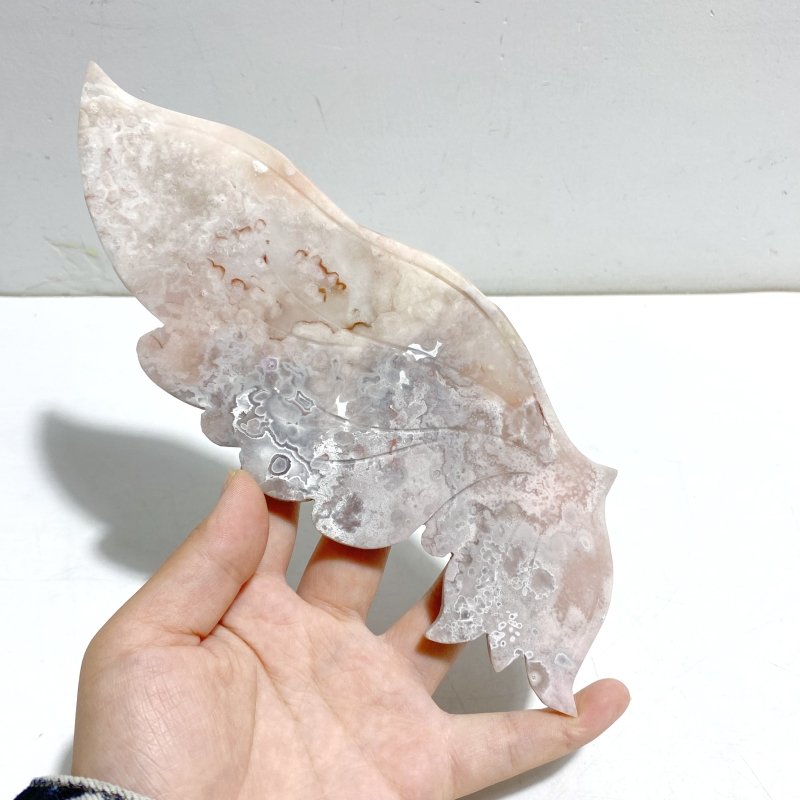 Unique Sakura Flower Agate Butterfly Wing Carving With Stand - Wholesale Crystals