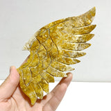 Unique Yellow Ocean Jasper Demon Angel Wing Carving With Stand - Wholesale Crystals