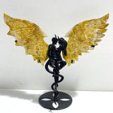 Unique Yellow Ocean Jasper Demon Angel Wing Carving With Stand - Wholesale Crystals