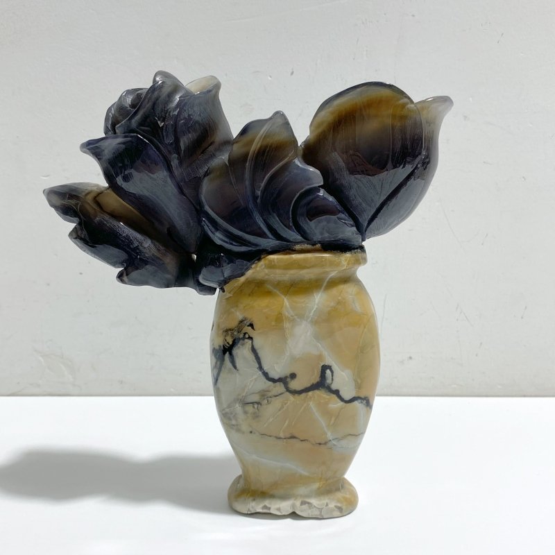Volcano Agate Flower & Vase Carving (Defective) -Wholesale Crystals