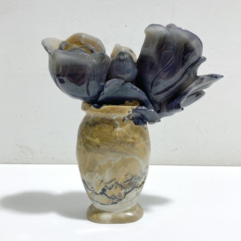 Volcano Agate Flower & Vase Carving (Defective) -Wholesale Crystals
