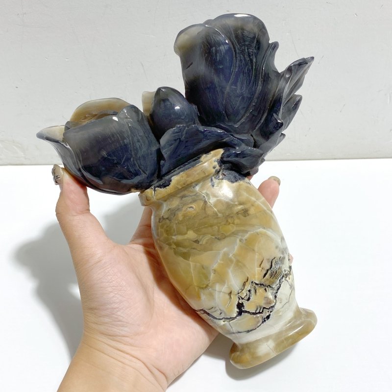 Volcano Agate Flower & Vase Carving (Defective) -Wholesale Crystals