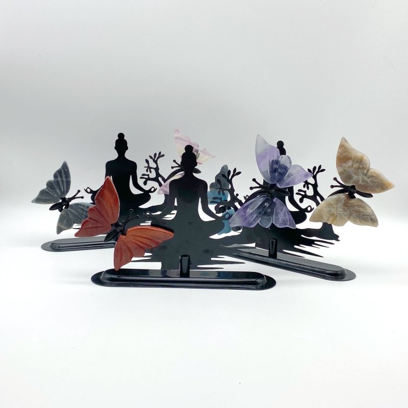 Wholesale Crystal Butterfly Wing Carving with Yoga Woman Stand (Mixed Stones) -Wholesale Crystals