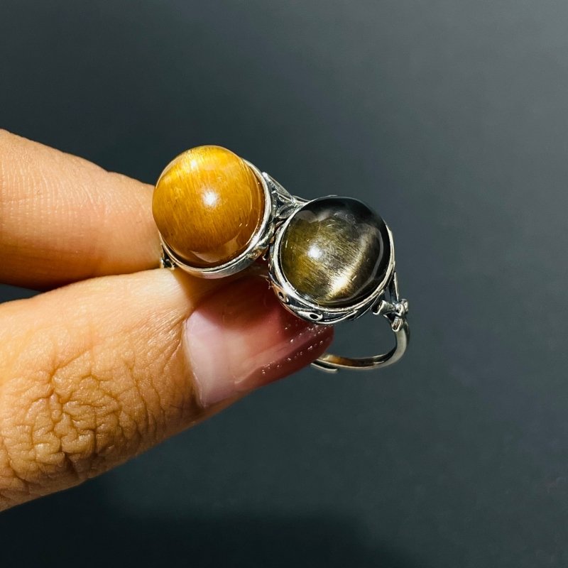 10 Pieces Black Sun Stone Different Styles Sterling Silver Ring -Wholesale Crystals