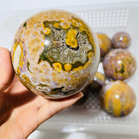 13 Pieces High Quality Vein Yellow Pink Ocean Jasper Spheres -Wholesale Crystals