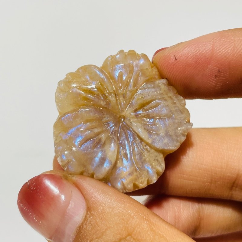 18 Pieces Moonstone Mixed Sunstone Flower Carving -Wholesale Crystals