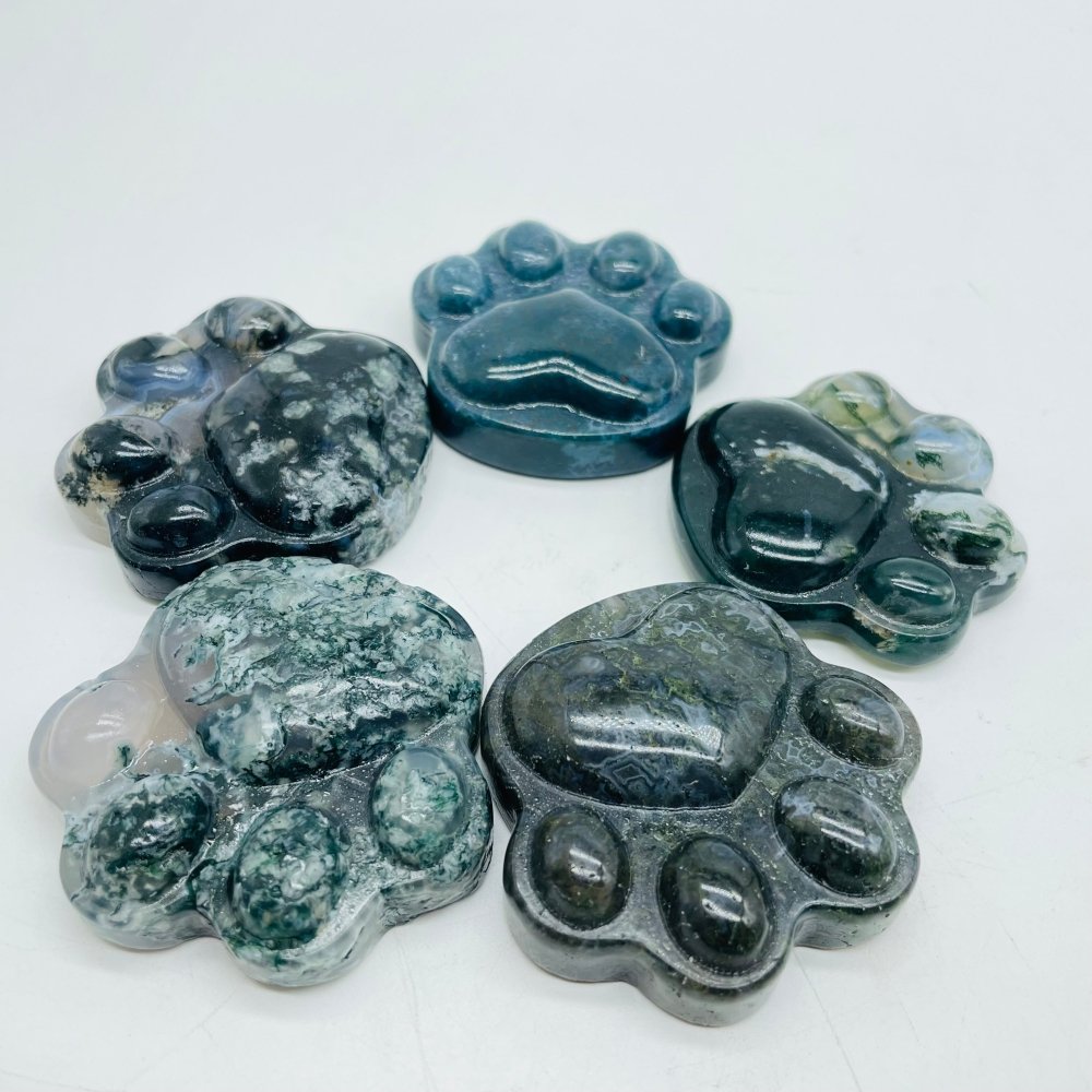 2 Types Large Cat Paws Moss Agate&Caribbean Calcite Carving Wholesale -Wholesale Crystals