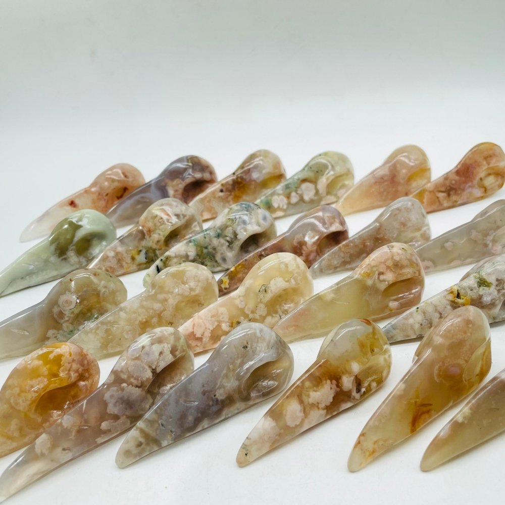 23 Pieces High Quality Sakura Flower Agate Crow Skull Carving -Wholesale Crystals