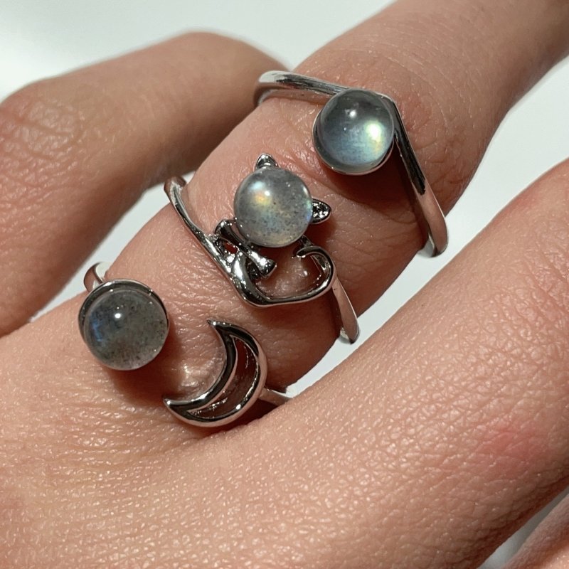 3 Types Labradorite Ring Moon Cat Crown Shape - Wholesale Crystals