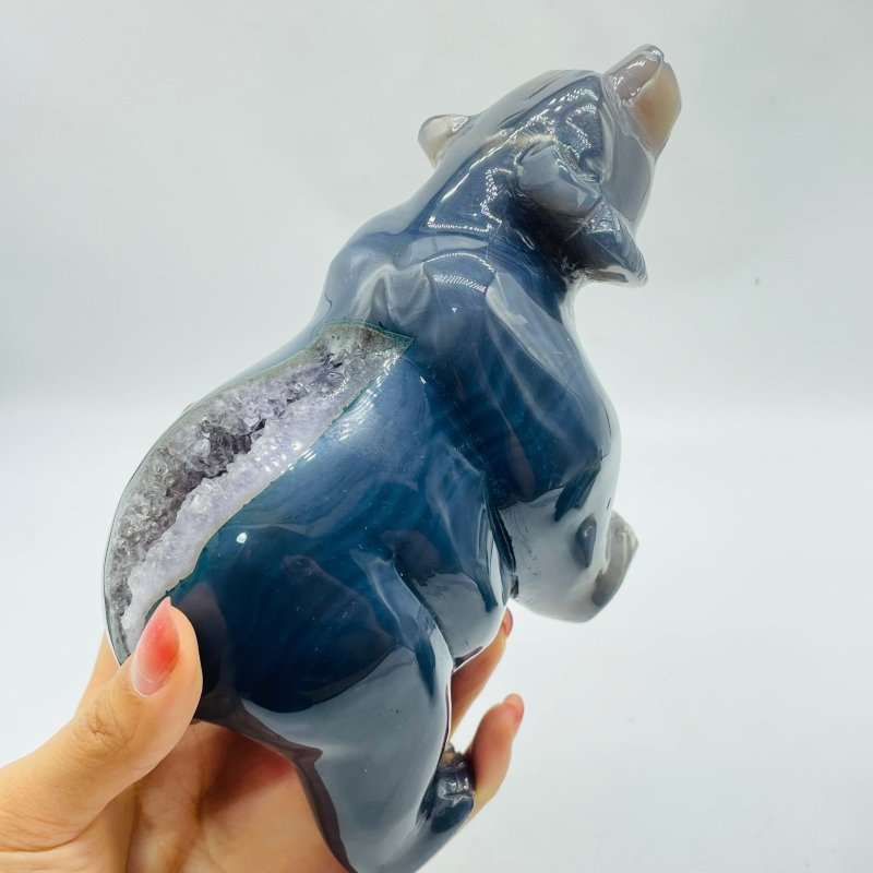 2 Pieces High Quality Geode Druzy Agate Bear Carving -Wholesale Crystals