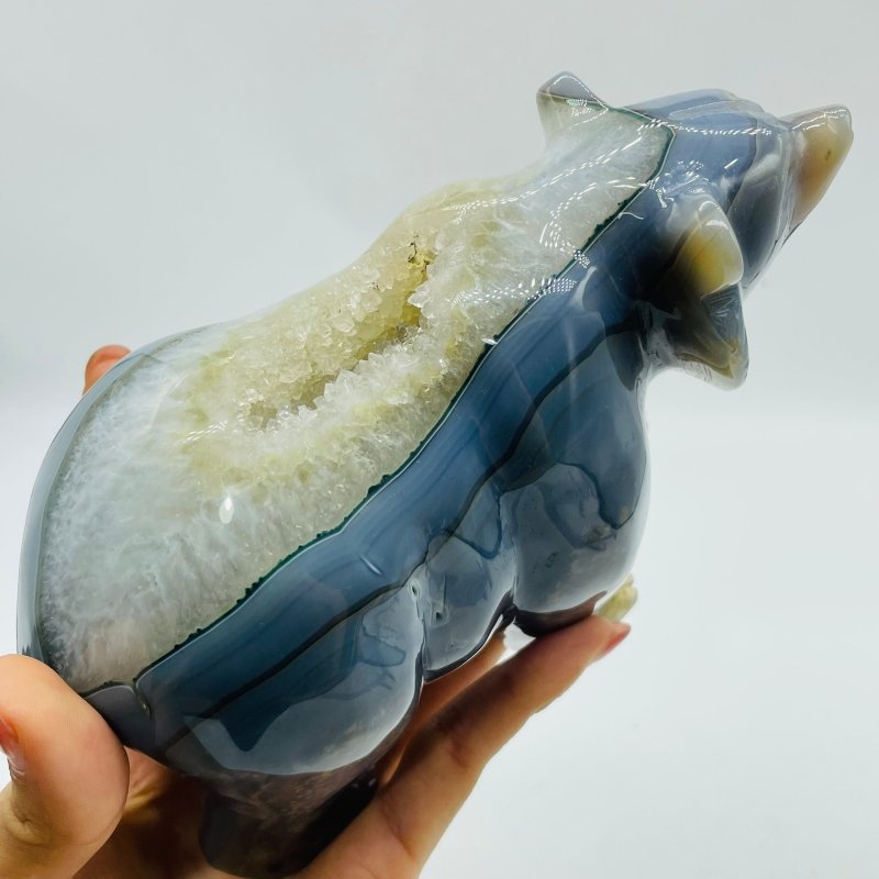 2 Pieces High Quality Geode Druzy Agate Bear Carving -Wholesale Crystals