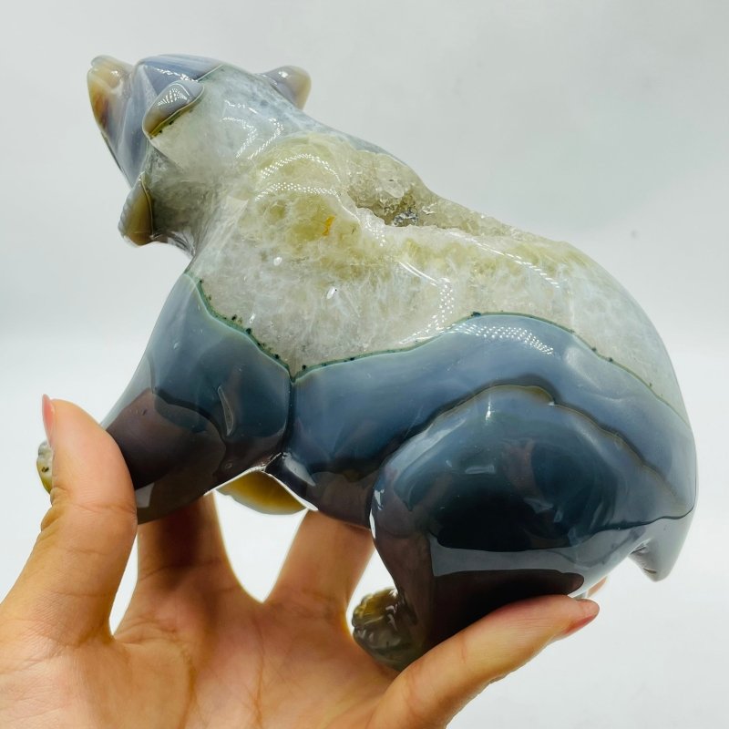 2 Pieces High Quality Geode Druzy Agate Bear Carving -Wholesale Crystals