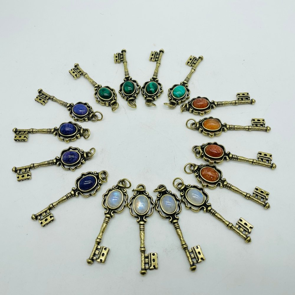 4 Types Gem Key Pendant Wholesale Charoite Sunstone Malachite Moonstone -Wholesale Crystals