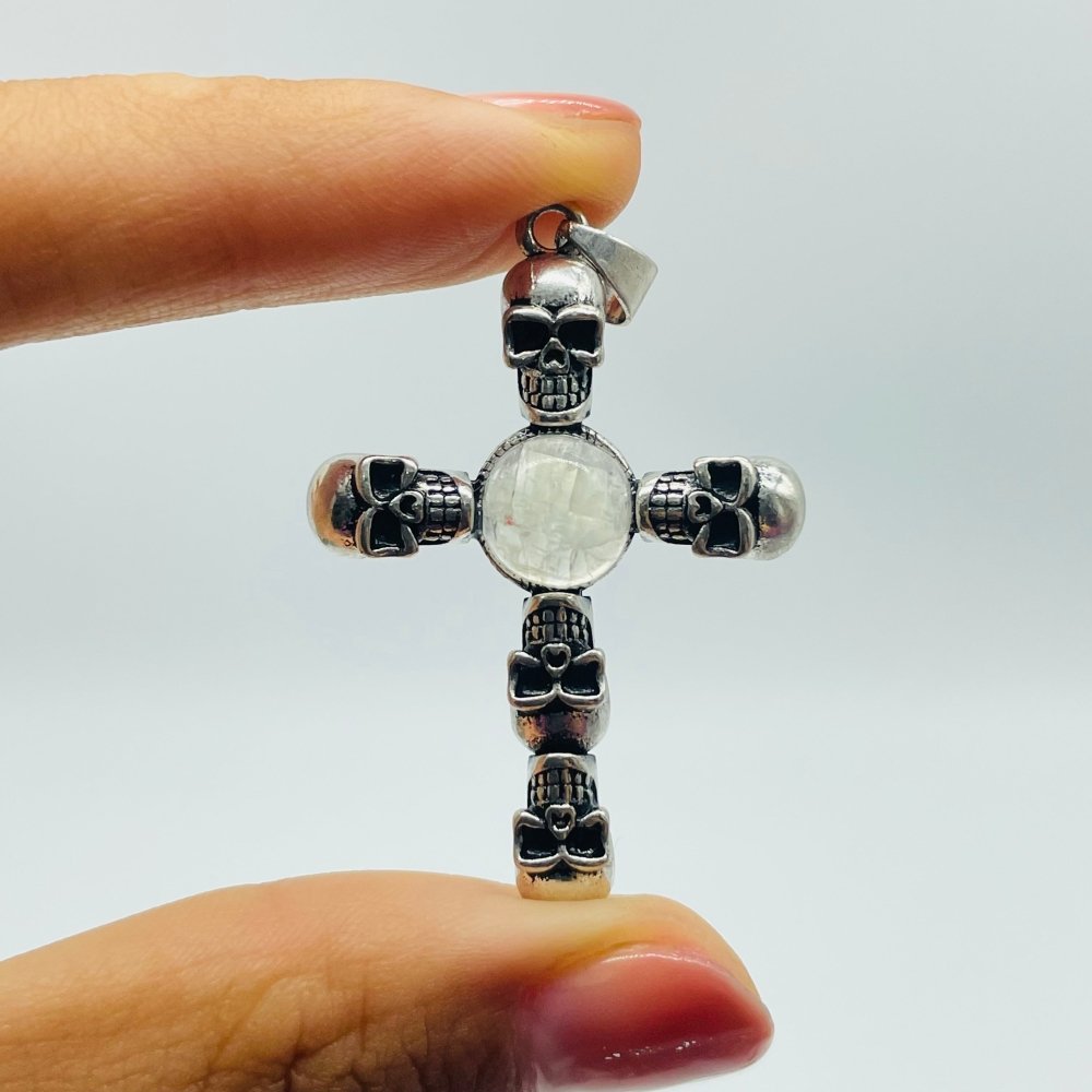 4 Types Skull Cross Pendant Wholesale Charoite Sunstone Malachite Moonstone -Wholesale Crystals