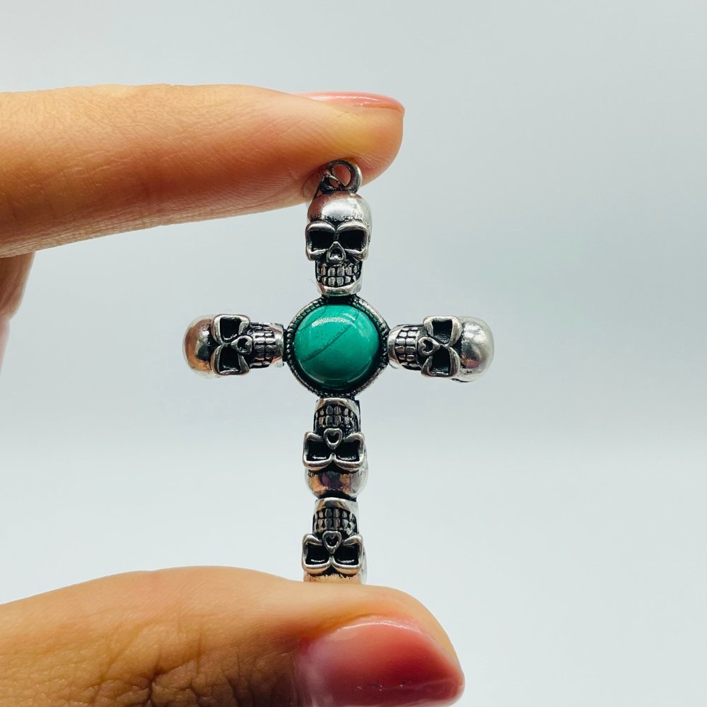 4 Types Skull Cross Pendant Wholesale Charoite Sunstone Malachite Moonstone -Wholesale Crystals