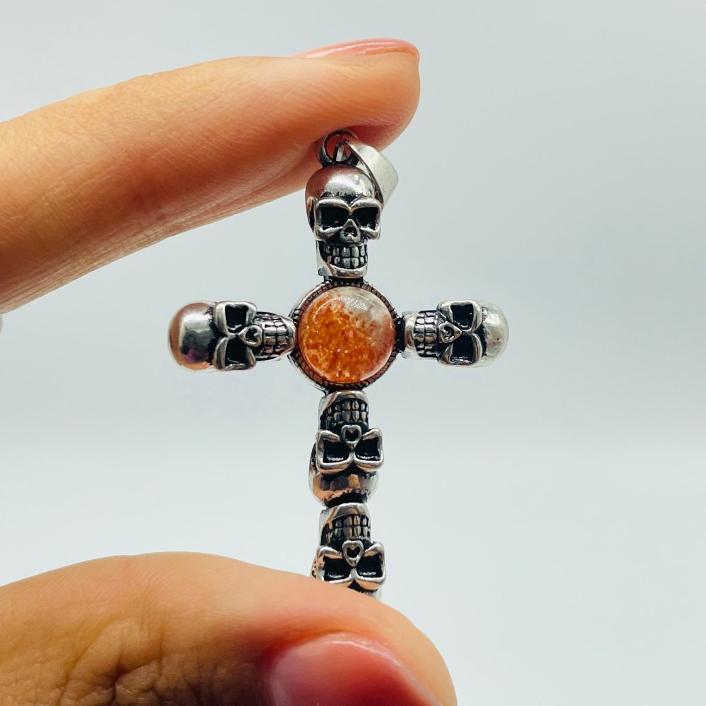 4 Types Skull Cross Pendant Wholesale Charoite Sunstone Malachite Moonstone -Wholesale Crystals