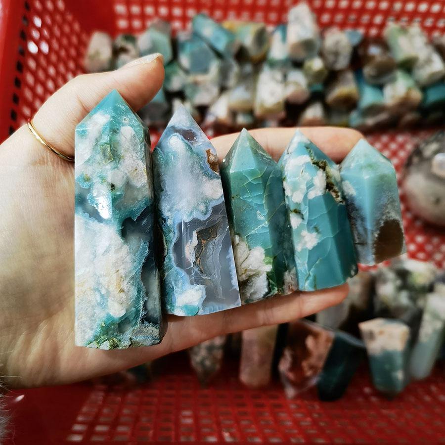 Green Sakura Agate Point Rare -Wholesale Crystals