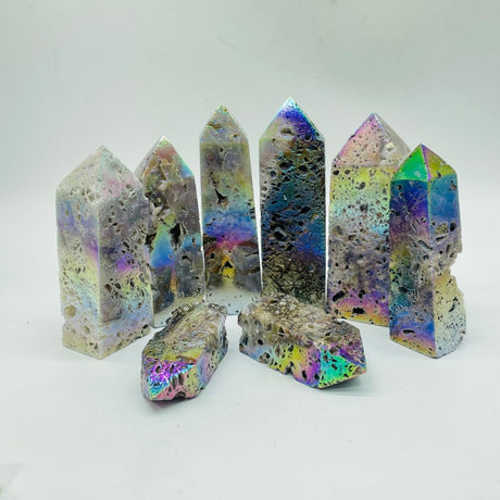 Aura Sphalerite Geode Quartz Four-Sided Tower Points Wholesale -Wholesale Crystals