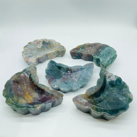 High Quality Moss Agate Moon Shallow Bowl Carving Wholesale -Wholesale Crystals