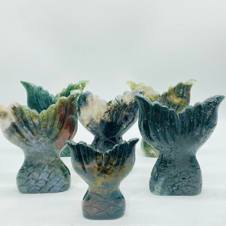 Moss Agate Large Mermaid Tail Carving Wholesale -Wholesale Crystals